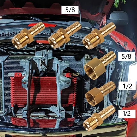 40k Transmission Oil Cooler Kit For Big Rigs And Trailers With Low Pressure Drop And Easy Mounting Hardware Black Finish Handles Up To 40000 GVW Durable Transmission Cooler Solution featuring brass fittings and a cooler mounted on a truck.