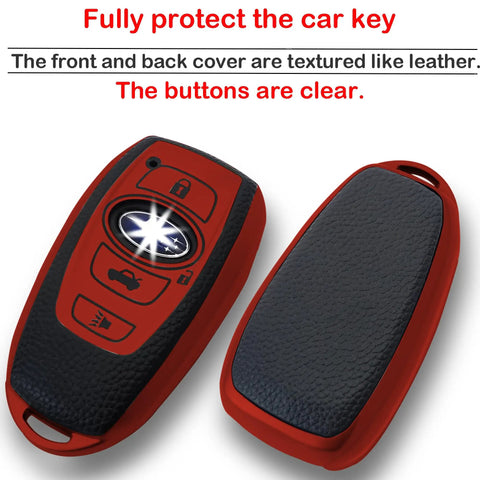 Subaru Key Fob Cover With Keychain Soft TPU Case 4 Button Fit BRZ Legacy Outback Ascent Crosstrek Forester WRX Remote Red Scratch Resistant