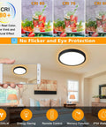 Dimmable LED Flush Mount Ceiling Light With Remote Control, 3000K-6000K Color Changing, black fixture shown with remote.