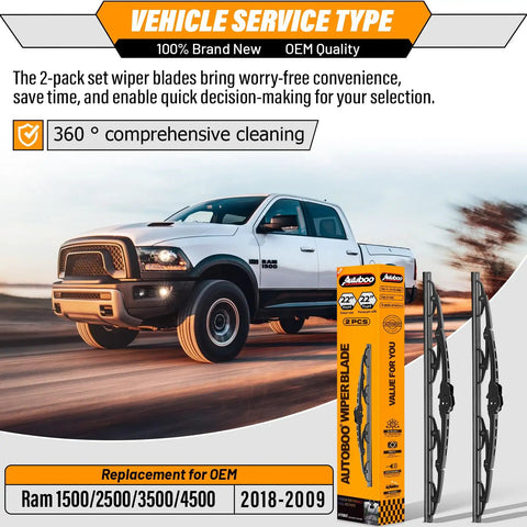 22 Inch Windshield Wiper Blades Replacement Pair For Dodge Ram 1500 2500 3500 4500 2009 Through 2018 All Weather