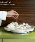 Genuine White Capiz Shell Rotating Lazy Susan Serving Tray For Dining Tables, 12 inch with coral decor and smooth surface.
