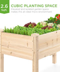 Raised Garden Bed On A Sturdy Wood Stand With Drainage And Bed Liner, Elevated Planter Box For Kids, filled with vegetables