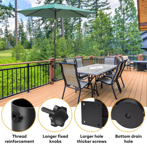Heavy Duty Patio Umbrella Mount 2 Pack For Deck Railing Corner Clamp Flat Mount Outdoor Umbrella Holder with table on deck