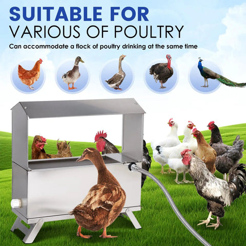 1.6 Gallon Automatic Chicken Waterer, Stainless Steel Poultry Dispenser With Float Valve Kit, various poultry drinking