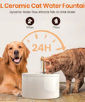 Ceramic Cat Water Fountain For Busy Cats With 2.1L 71 Ounces Capacity All Ceramic Body And Pure Copper Spout, dog and cat drinking