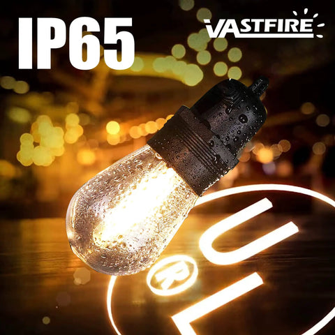 100-Foot Outdoor String Lights With 54 Shatterproof Edison S14 Bulbs, Dimmable Remote Control, IP65 Waterproof, close-up of wet bulb