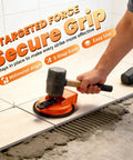Person using Floor Gap Fixer Tool For Laminate Wood Tile And Vinyl Floors With Heavy Duty Suction Cup Adjustable Height Setter And Quick Lock
