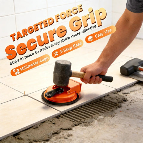Person using Floor Gap Fixer Tool For Laminate Wood Tile And Vinyl Floors With Heavy Duty Suction Cup Adjustable Height Setter And Quick Lock