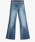 Tailorless Dojo Wide Leg Trouser Jeans For Women Distressed Authentic Light Wash Size 27 showing front view with flared design.