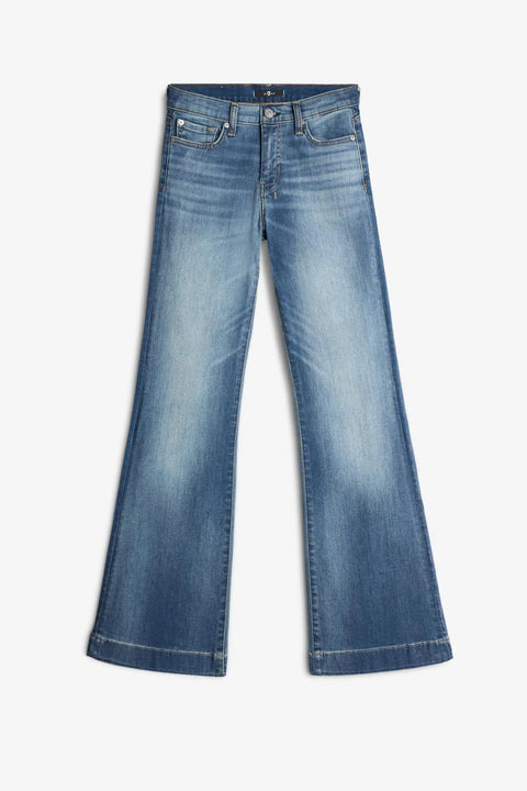 Tailorless Dojo Wide Leg Trouser Jeans For Women Distressed Authentic Light Wash Size 27 showing front view with flared design.