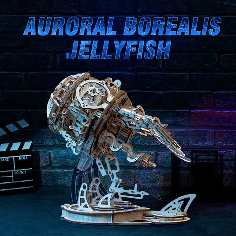 LED Jellyfish 3D Wooden Puzzle Kit For Adults With 355 Pieces That Swims When LED Lights Up Realistic Display Build DIY Wood Craft Toy Gift