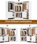 Legit Heavy Duty L Shaped Closet System With Six Roomy Drawers Plus Four Sturdy Hanging Rods Corner Tower Module For Walk In Wardrobe Setup showing three configurations.