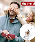 Couple smiling with focus on keychain, 10 Pack Sublimation Bottle Opener Blanks Key Rings Aluminum Dope Heat Transfer Metal Bottle Opener Tags