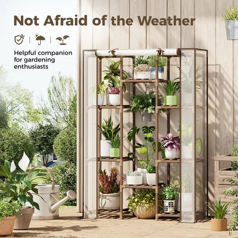 Indoor Outdoor Dope Tall Greenhouse With 10 Tiers And 11 Pot Plant Rack Large Wooden Frame Greenhouse For Room Corner Balcony Garden Patio Ideal Seedling Starter For Early Spring And Cold Climates