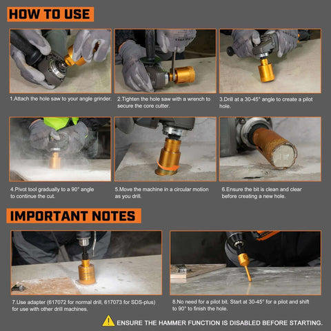 KSEIBI 615235 diamond hole saw, 1-3/8 in core drill for porcelain/ceramic/granite; vacuum-brazed, for angle grinder