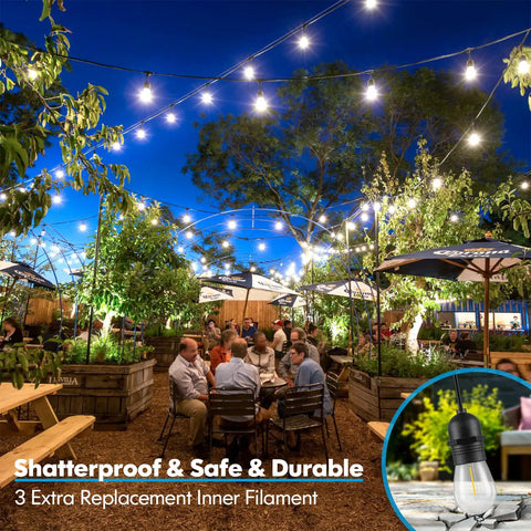 2-Pack 96Ft Outdoor String Lights With Waterproof Dimmable LED Bulbs 5000K Daylight White S14 Filament in garden patio
