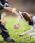 Dog playing tug with Indestructible Rope Toy For Heavy Chewers, 3 Feet Long With 5 Knots, Tough Cotton Tug Of War Toy