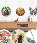 Hanging Diamond Art Ornament Dope Heart Shaped Cross Kit for Adults with other decorative wall pendants displayed