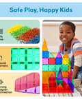 Child playing with Supersized Magnetic Building Tiles 12pc Base Plate Set for Kids STEM Construction Toy Jumbo XL Foundation