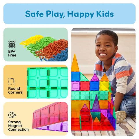 Child playing with Supersized Magnetic Building Tiles 12pc Base Plate Set for Kids STEM Construction Toy Jumbo XL Foundation