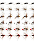 30 Piece Fly Fishing Lure Kit Hand Tied Dry Wet Streamers And Nymph Flies For Trout Bass Salmon Assortment on white background