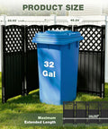 Outdoor Privacy Screen Fence For Trash Cans, Air Conditioners And Pool Equipment, 4 Panels, 43.5 Inches High By 22.62 Inches Wide Per Panel, Black, Durable UV Rated Outdoor Barrier For Yard Privacy, shown with a blue trash can