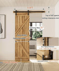 Built Tough 66 Inch Sliding Barn Door Hardware Kit With Five And A Half Foot Rail For Heavy Duty Aluminum Track System Adjustable U Shape Floor Guide Wall Mount Rail Splicing Track Kit Door Not Included Rust Resistant Coating installed view