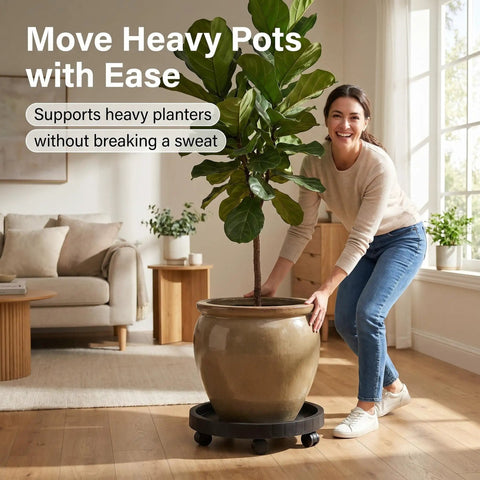 14.2 Inch Round Planter Caddy With Heavy Duty Smooth Gliding Casters, Grab And Go Wheeled Flower Pot Dolly, indoor use