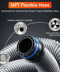 16 Ft Beefed Up Pro Grade Heavy Duty TPE Shop Vac Hose Extension Kit With 1-1/4 Inch Diameter and 6 Adapters for dust collection