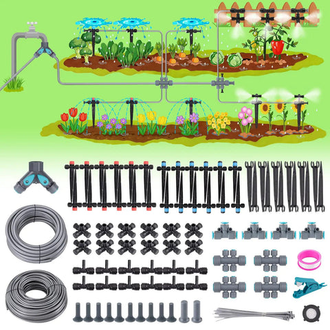 Effortless Plug-and-Play Drip Irrigation System With Quick-Connect Fit, 1/4 Inch And 1/2 Inch Fast-Lock Tubing, Adjustable Emitters