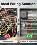 Comparison of messy wires versus organized wiring using Thirty Piece Terminal Blocks Kit For DIY And Industrial Projects, 32A 690V.