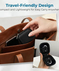 Hearing Aid Case With Travel Pouch And Battery Holder in leather bag, shock-resistant EVA shell open with ear gear visible