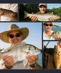 Collage of anglers holding various fish caught with Six Pack Swimbait Jig Heads With Stacked Cone Keeper Anti Rust Brass Blade