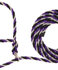 Breaking Halter For Calves With Quick Pull Release And Gentle Pressure Points Figure Eight Hardware Designed For Show Halter Training Calf Acclimation Gear In Purple Black Gray showing coiled lead.