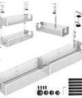 Dual Pack Under Desk Cable Management Tray Set With Metal Clamp Mounts for tool-free installation on white desk, with accessories
