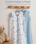 2 Pack Baby Sleep Sack 0-6 Months 0.5 Tog 100 Percent Cotton Wearable Blanket With 2-Way Zipper Lightweight Blue Rockets Design on hangers