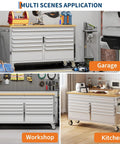 Beefy 61 Inch Tool Chest With 9 Deep Drawers And 4 Smooth Rolling Wheels For Garage Workshop And Warehouse Storage Heavy Duty Tool Box Cabinet In Sliver Finish in garage, workshop, and kitchen