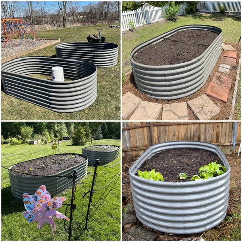 Deep Root Raised Garden Bed Kit 8x4x2 Feet Galvanized Oval Metal Planter 24 Inch Tall Built Tough Bottomless installed outdoors