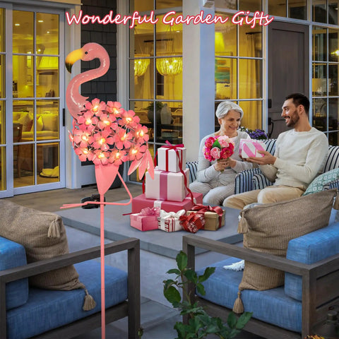 Flamingo Solar Garden Lights 27 LED Warm White Outdoor Stake Light Waterproof For Lawn Patio Courtyard shown in patio setting