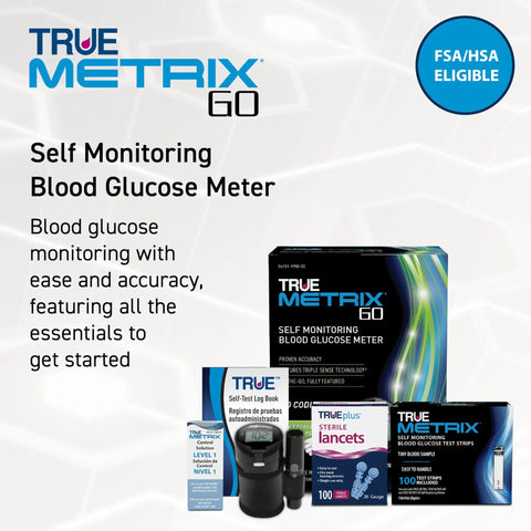 Compact Blood Glucose Meter Starter Kit With Case 100 Test Strips 100 Lancets Control Solution And Log Book bundle image