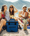 Nautical Style Insulated Cooler Tote For Travel And Picnics Large Lunch Bag Beach Ready Car Cooler Leak Proof Oxford Tote With Heavy Duty Handle And Adjustable Strap on beach with friends