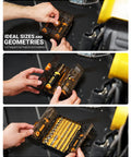 Hands opening the 78 PCS Precision Screwdriver Set All In One With Socket Bits And Ratcheting Wrench In Premium Case.