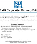 SP AIR Corporation Warranty Policy document detailing warranty coverage and procedure.