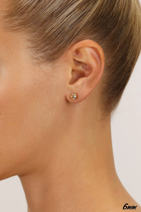 Six Millimeter 14K Yellow Gold Diamond Cut Ball Stud Earrings With Hand Engraved Detailing And Secure Push Backs Dope Quality Gift Box Included Ready For Everyday Wear And Special Occasions on ear