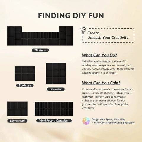 DIY Modular Cube Bookcase System With 23 Cube Open Shelves Stackable And Expandable Cube Set for various storage options