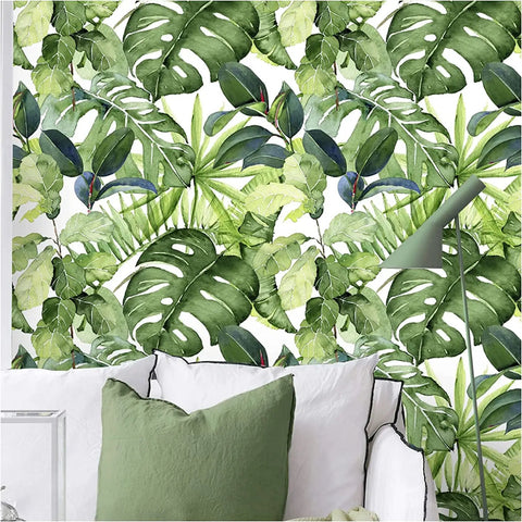 Tropical Palm Leaves Peel And Stick Wallpaper Roll Renters Friendly Easy Install Removable Vinyl Wall Decor with green palms