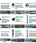 Ten Piece Pipe Fighter Drain Cleaning Kit Featuring Battle Ready Cutters And Heavy Duty Augers, various auger and cutter types shown