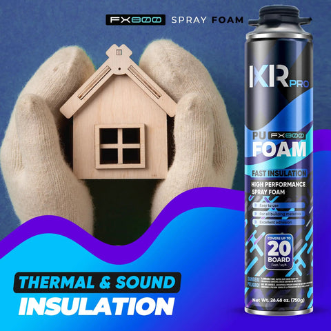 Hands holding a wooden house model beside Heavy Duty Spray Foam Insulation With Rapid Hardening Expanding Sealant 12 Pack Of 26.46 Oz Cans.