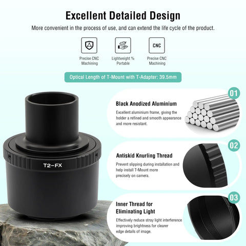 T2 Lens To Fuji FX Mount Camera Adapter And M42 To 1.25 Inch Telescope Adapter T Mount For X Series Cameras All Metal Design