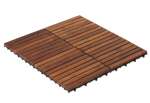 EZ-Floor Interlocking Teak Flooring Tiles With Solid Teak Wood Oil Finish Long Slat Set Of 10 Easy DIY Installation No Tools Needed For Indoor Or Outdoor Use Durable Weatherproof Deck Tiles For Patios Balconies Or Sunrooms